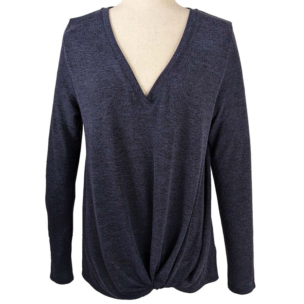 Sunday In Brooklyn Women's LG Navy Blue V-neck Sweater Knotted Hem